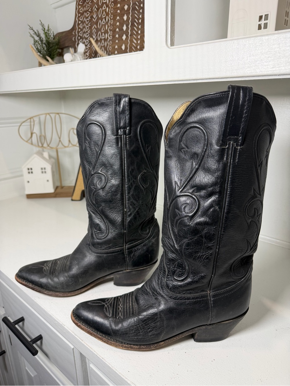 Vintage Dan Post Womens 8.5M Black Leather Cowboy Western Boots USA